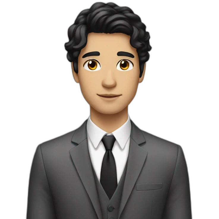 23 years old man black hair white skin with suit emoji