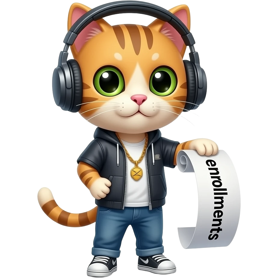 cat rapper rolling a paper that says "enrollments" emoji