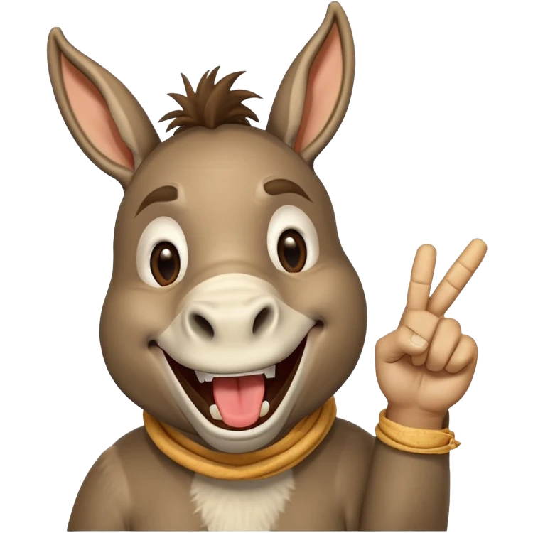 A donkey with a piece of straw in their mouth laughing hysterically while pointing up the middle finger emoji