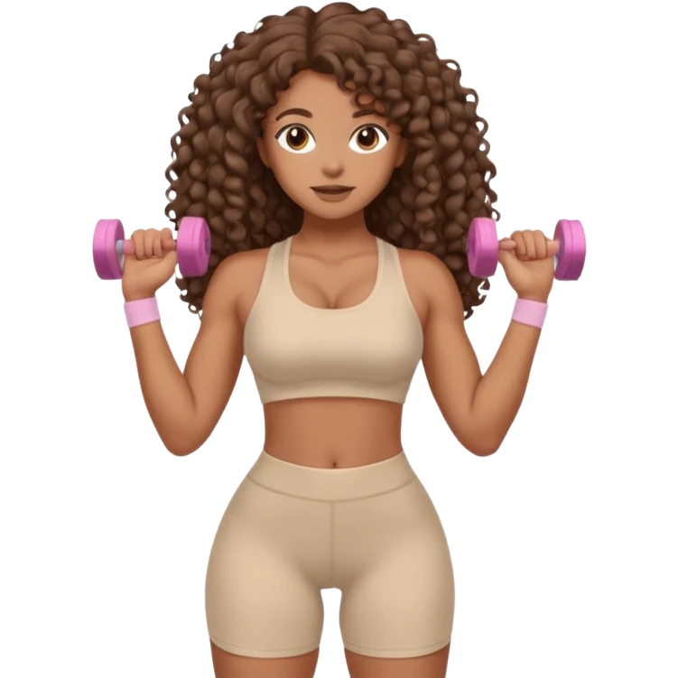 Create dream body girl with big glute and small waist and brown curly long hair with pastel beige gym clothes  emoji