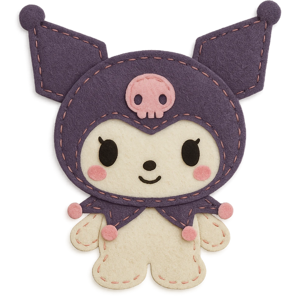 Kuromi character, soft and stitched felt patch style emoji