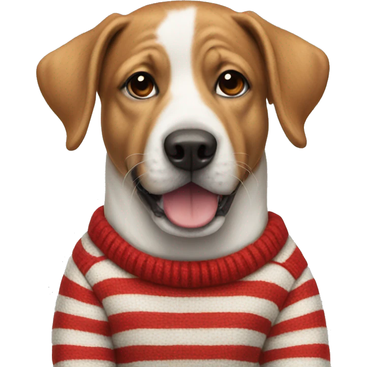 Dog wearing a red and white striped jumper  emoji