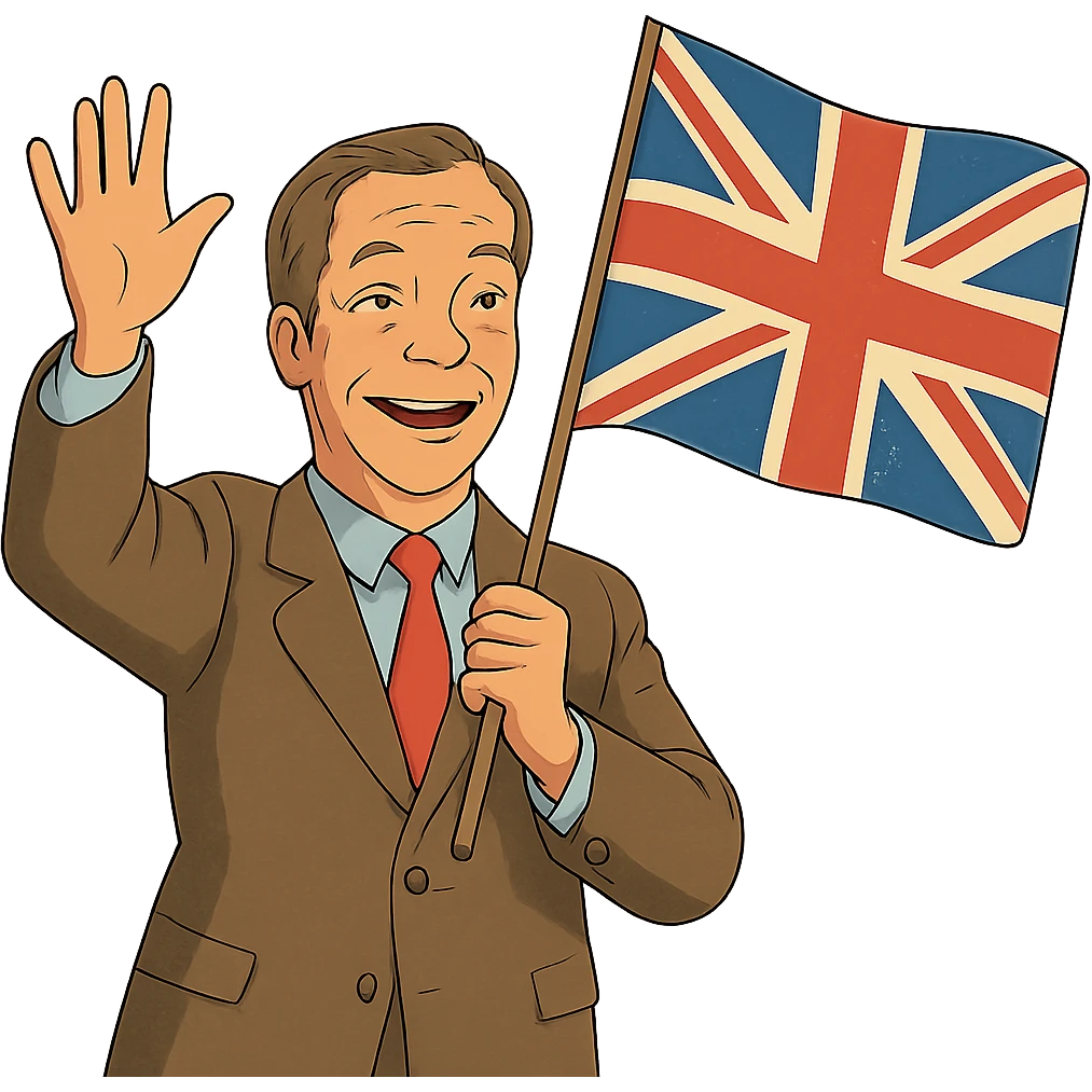 Nigel Farage waving a flag emoji