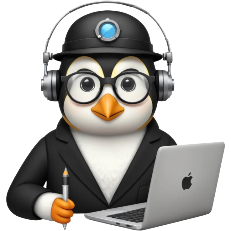 an engineer penguin writing code on a laptop emoji