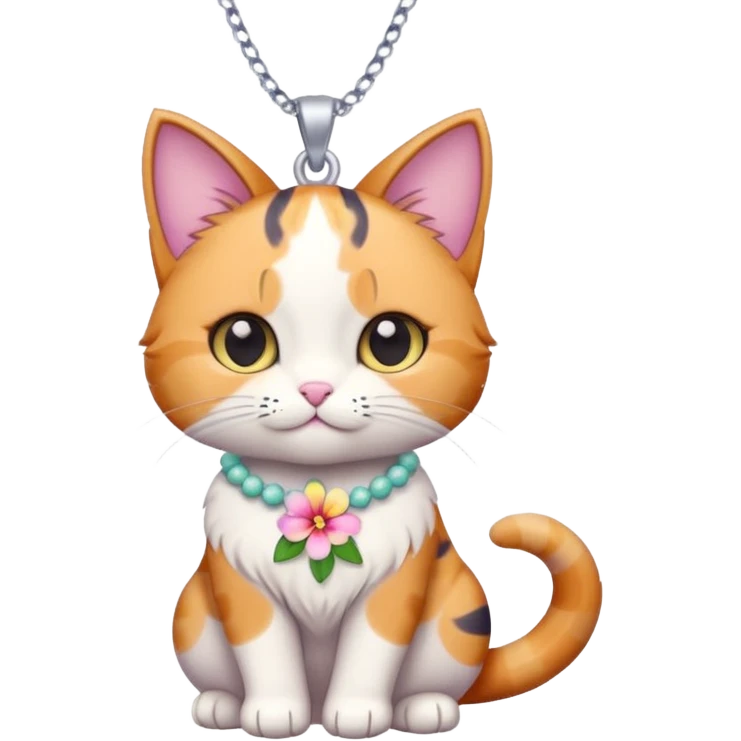 A cute chibi cat with hawaiian pastel flower necklace, posing proudly. emoji