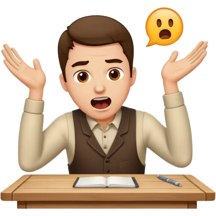 man working at table, shouting with determination emoji