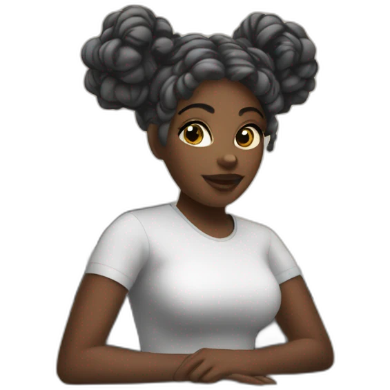 A black woman with space buns behind a computer screen, working in the field of technology emoji