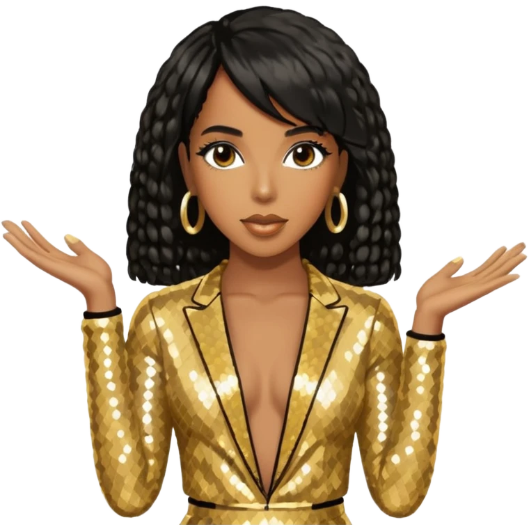 Kelly Rowland from Destiny's Child with black hair, gold outfit emoji