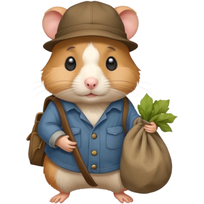 cartoon-style hamster poor hobo carrying a bindle over its shoulder with a sad expression. emoji