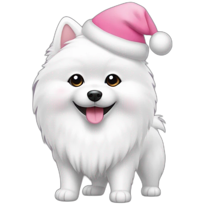 Japanspitz weiß mit weihnachtsmütze rosa Ohren emoji