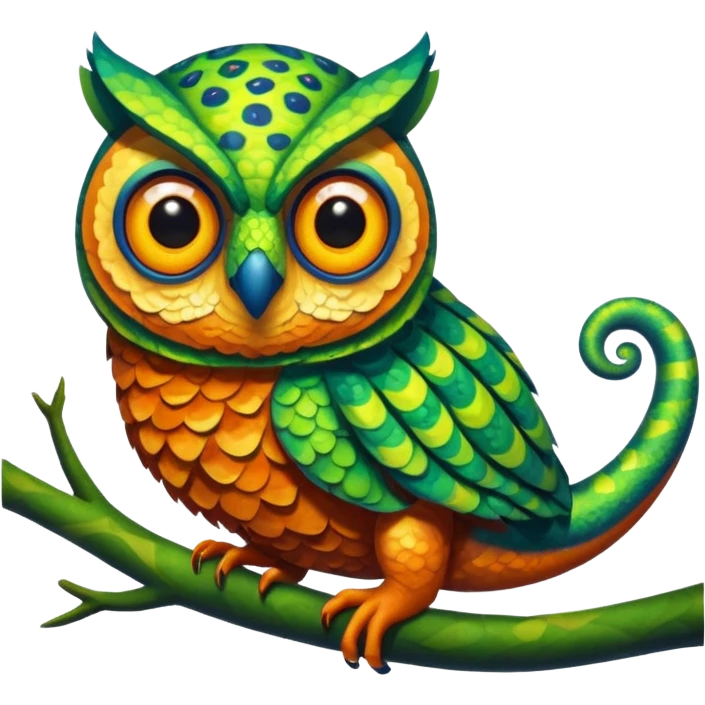 Fusion of owl and chameleon emoji