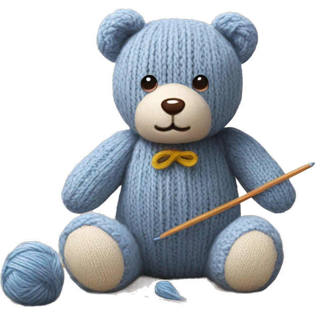 a teddy bear with knitting in progress next to it emoji