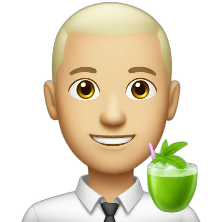 shaved hair boy teacher with mojito emoji