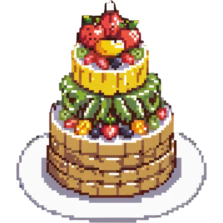 dangao Chinese birthday cake with fruit toppings emoji