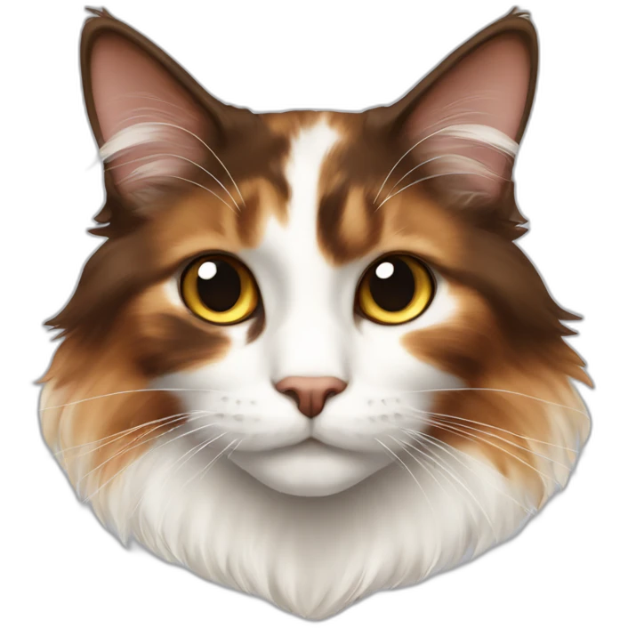 Brown and white long-haired calico cat emoji