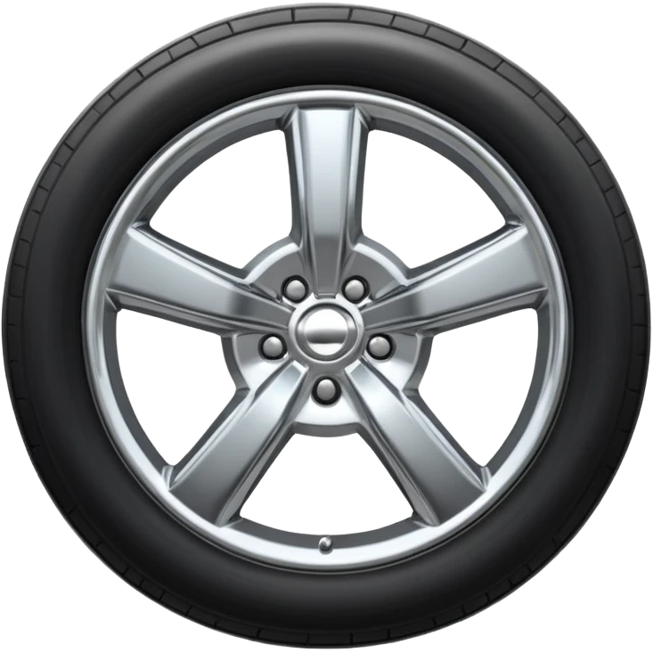 A chrome car wheel emoji, polished silver metal rim, smooth circular shape, minimal futuristic design, soft reflections, iOS emoji style, centered on white background, ultra clean look emoji