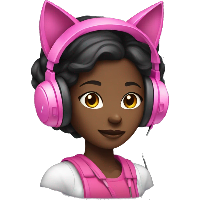 Black Girl with a pink gaming headset on that has cat ears  emoji