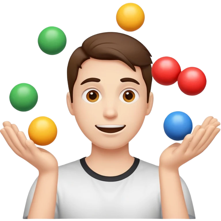 person juggling happy face, sad face, and neutral face balls equally emoji