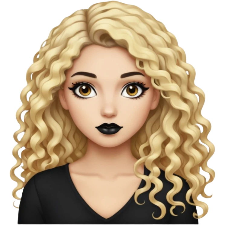 split dye leftside blonde rightside black-brown hair, baddie, pretty makeup, black eyeliner, long and curly hair emoji