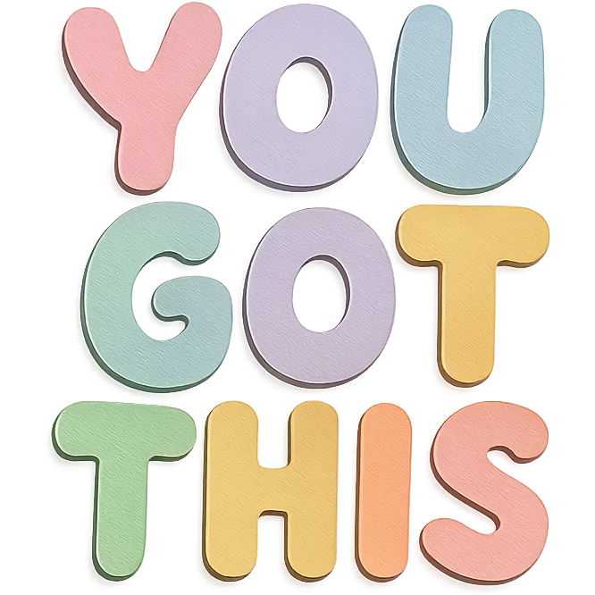 Cute hand-drawn "You Got This" in soft pastel rainbow bold chubby lettering, no border, transparent PNG emoji