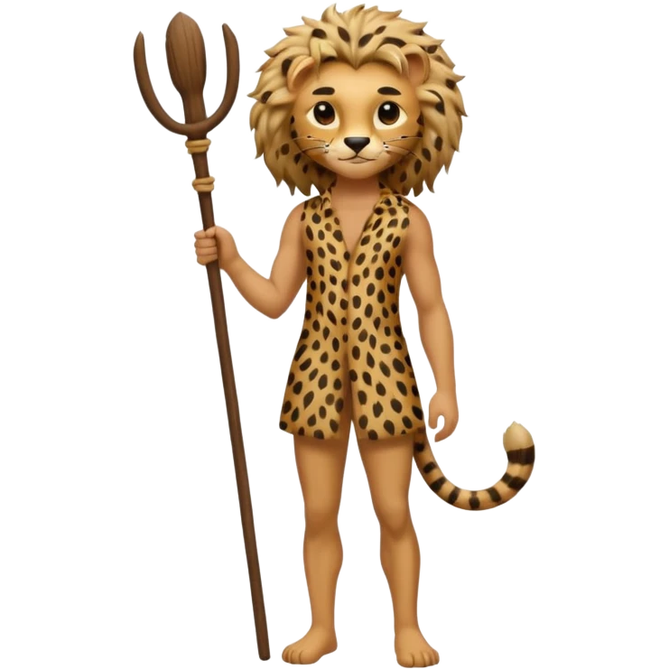 Give me a human who has hunch back and wearing cheetah print lot of hair on his body show full body and has a stick in his hand emoji