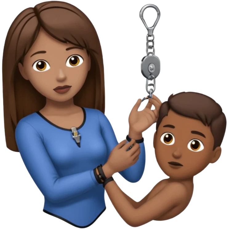 Brown hair Male submissive in chastity while tied down and is being pegged by a Hispanic female emoji