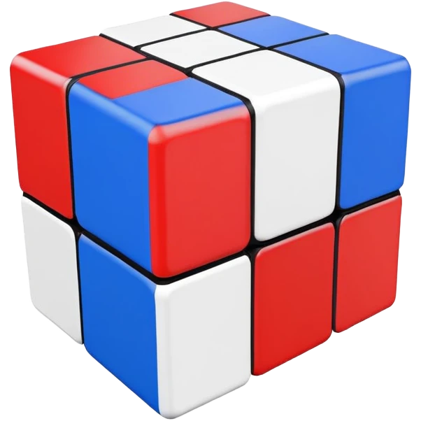 A 3x3 Rubik's Cube slightly turned, with only red, blue, and white colored squares, minimalist iOS emoji style emoji