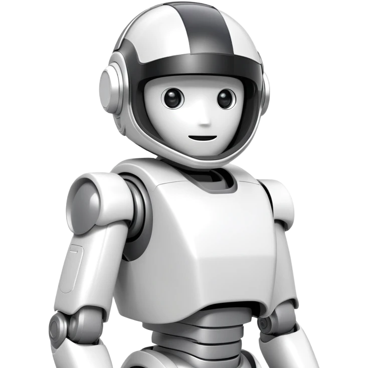 ASIMO robot, white humanoid robot by Honda with helmet-like head emoji