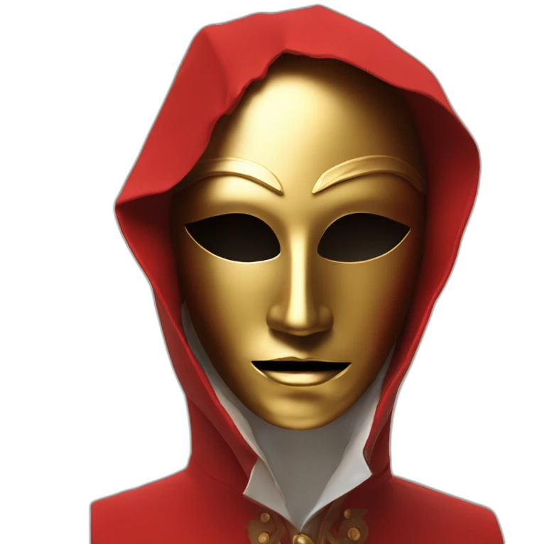 distant view of abstract renaissance mask in red coat, 4K resolution emoji