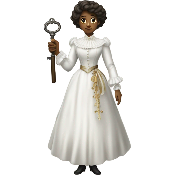 galora login holding a big key in white victorian dress, full body emoji