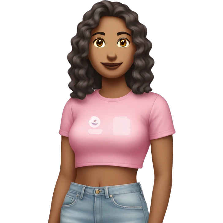 pink shirt white crop top women emoji fair skin wavey hair  emoji