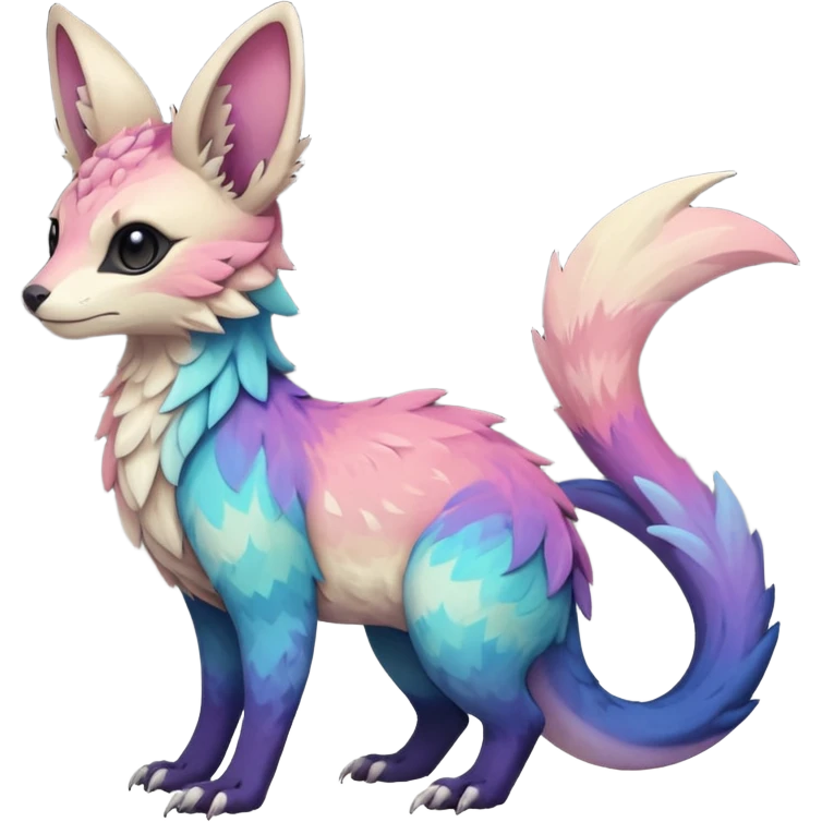 Feral Rare realistic edgy pretty beautiful handsome gorgeous pastel-gradient aesthetic colorful vibrant Vernid-Trico-species-Fakemon-creature by LiLaiRa, random markings, tufted ears, full body emoji