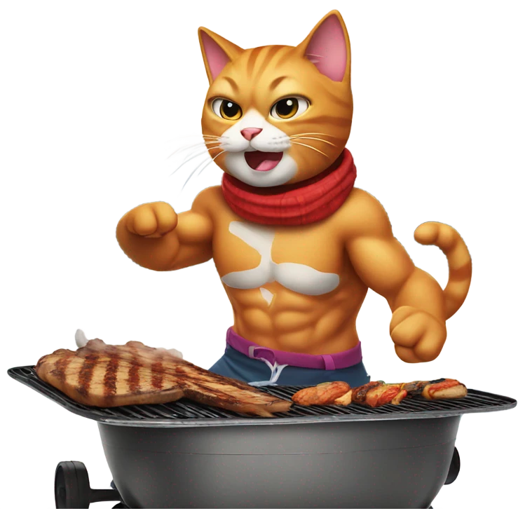 Super muscle cat snowboarding while having a bbq emoji