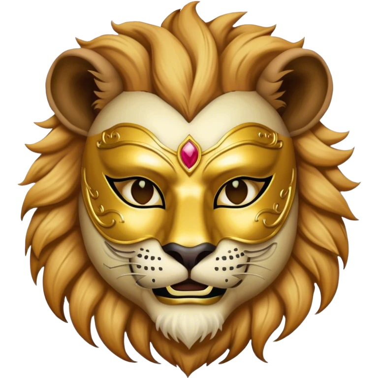 a man, with a vest,  wear half-face golden Lion masquerade mask emoji