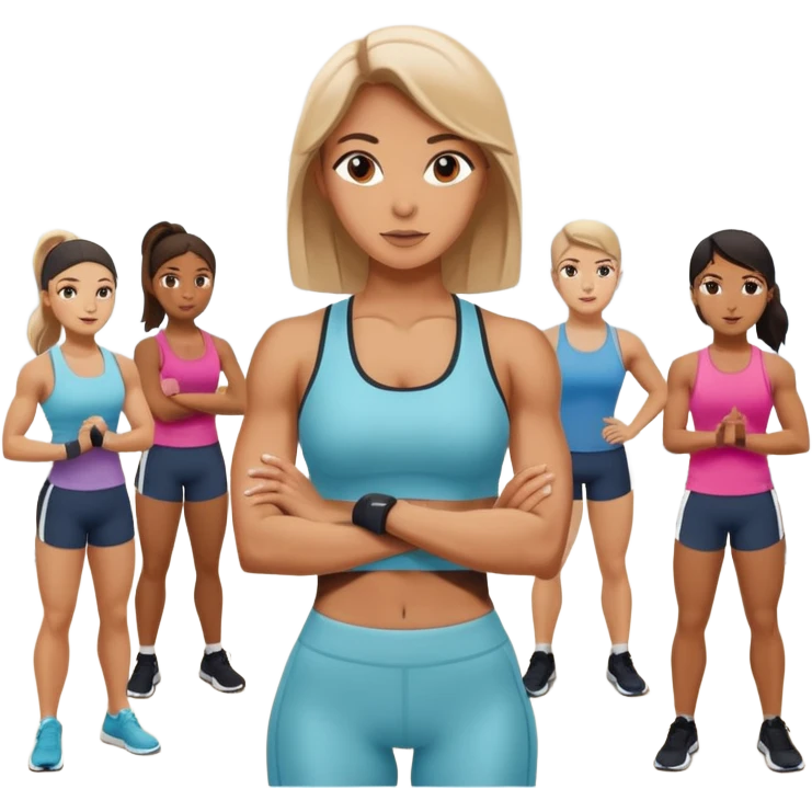 the personal trainer woman teaching students at the gym. the students are making some points emoji