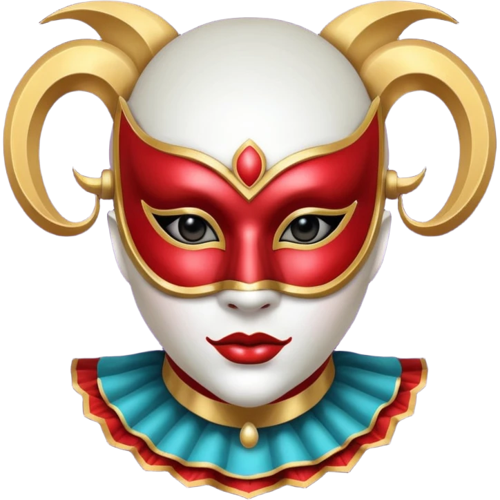 circus masked performer portrait, head and shoulders only, elegant carnival mask, dramatic costume collar, mysterious expression, 3D cartoon, mobile game icon style, clean background, no text, no watermark emoji