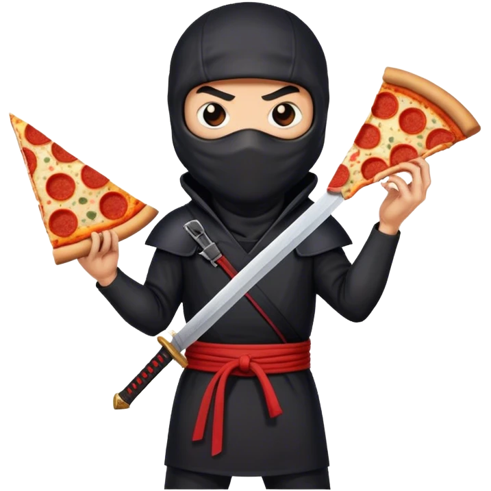 ninja with pizza in one hand and a bloody sword in another hand emoji
