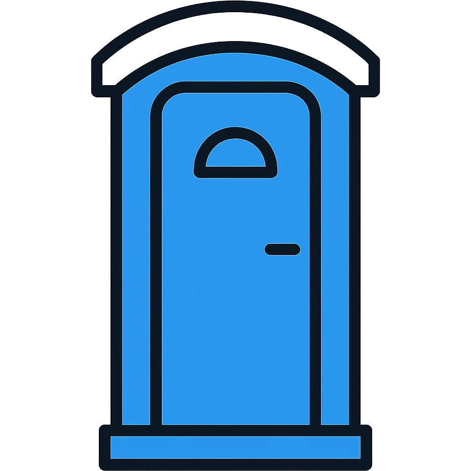 simple and recognizable portable toilet (portaloo) icon, blue plastic with white roof, front door visible emoji