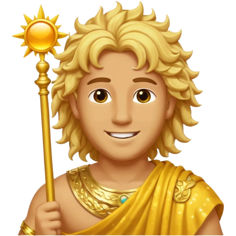 Sol, God of Sun from Roman Deities with long golden blonde wavy hair, yellow sequin toga  emoji