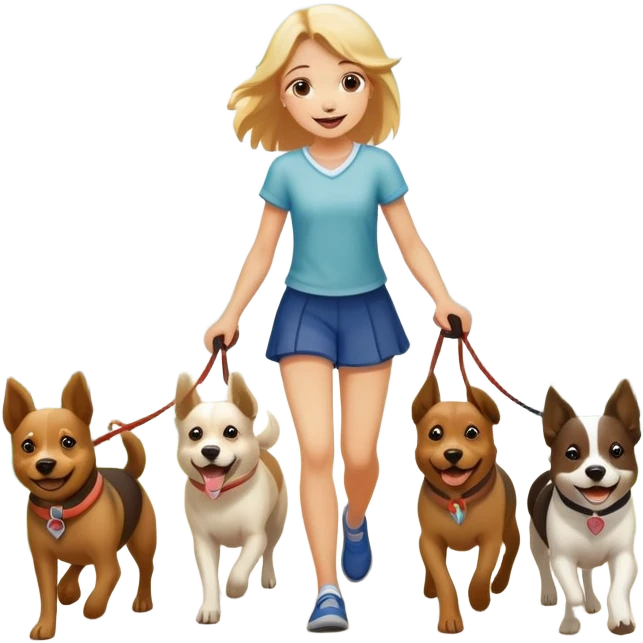 A girl leads three dogs emoji