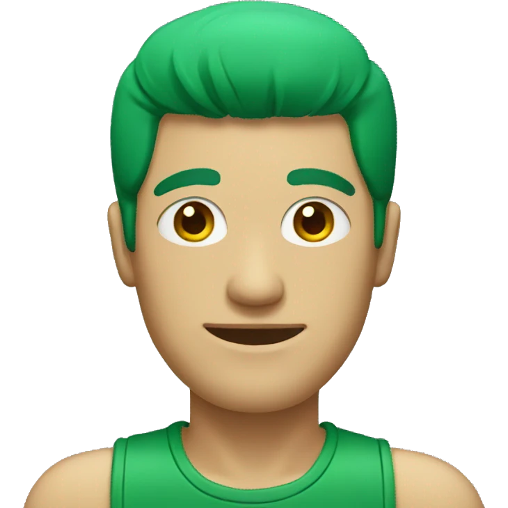 A man with block like face green hair emoji