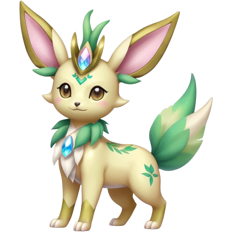 Shiny Cool Sparkly Cute Ethereal Leafeon-Sylveon-Fakemon-hybrid-fusion- full body emoji