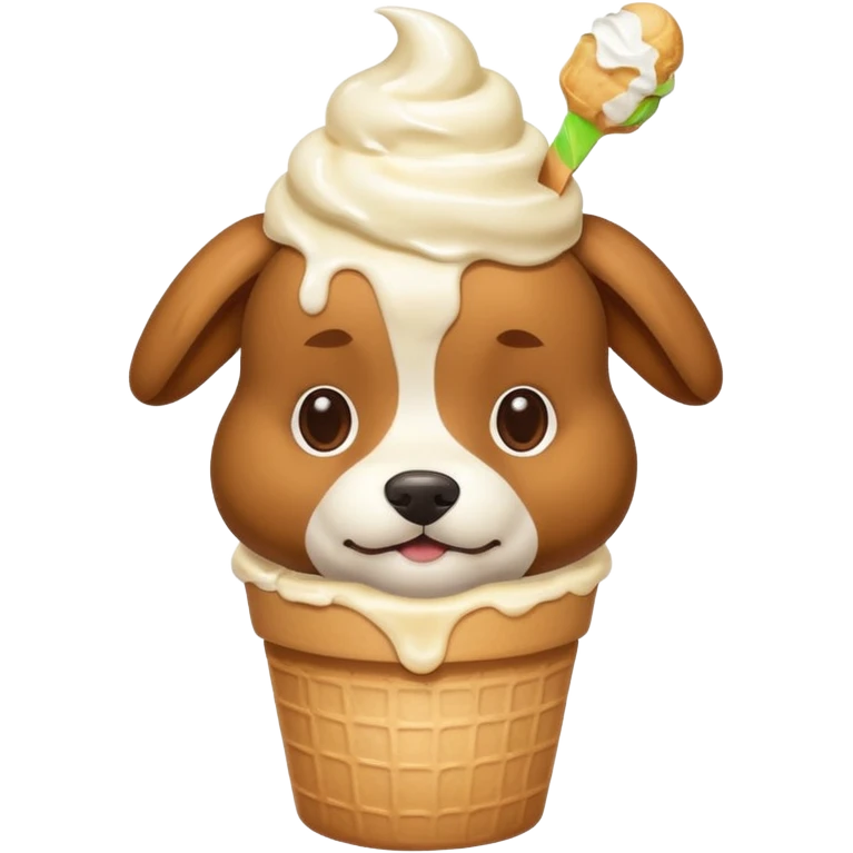 Cute fuzzy dog with ice cream on his head emoji