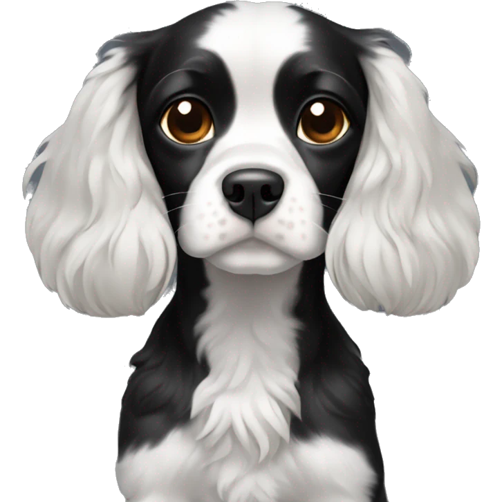 Small completely black cavalier spaniel with white on chest emoji