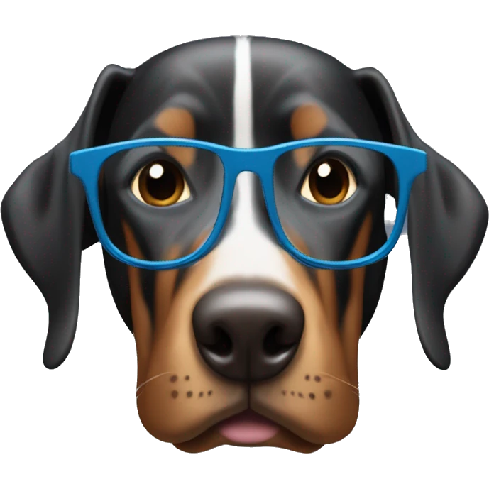 3 dobermans : 1 with round glasses, 1 with square glasses and blue eyes, 1 with big lips emoji