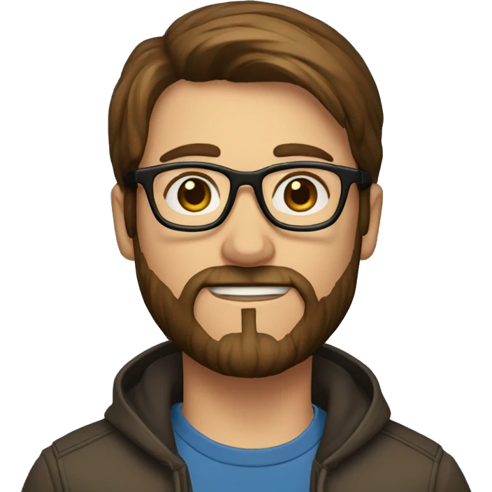 shortstraight brown hair, a beard, glasses ealry thirties man emoji