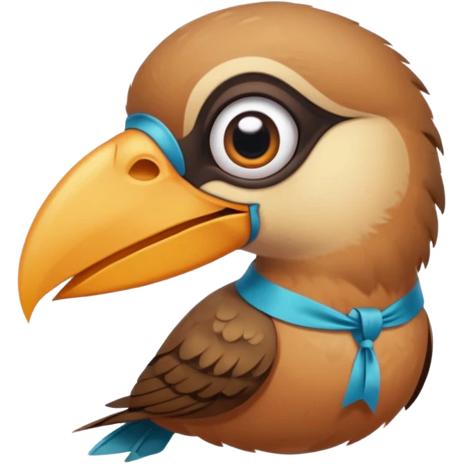 bird with piercings on beak and ribbon two eyes emoji