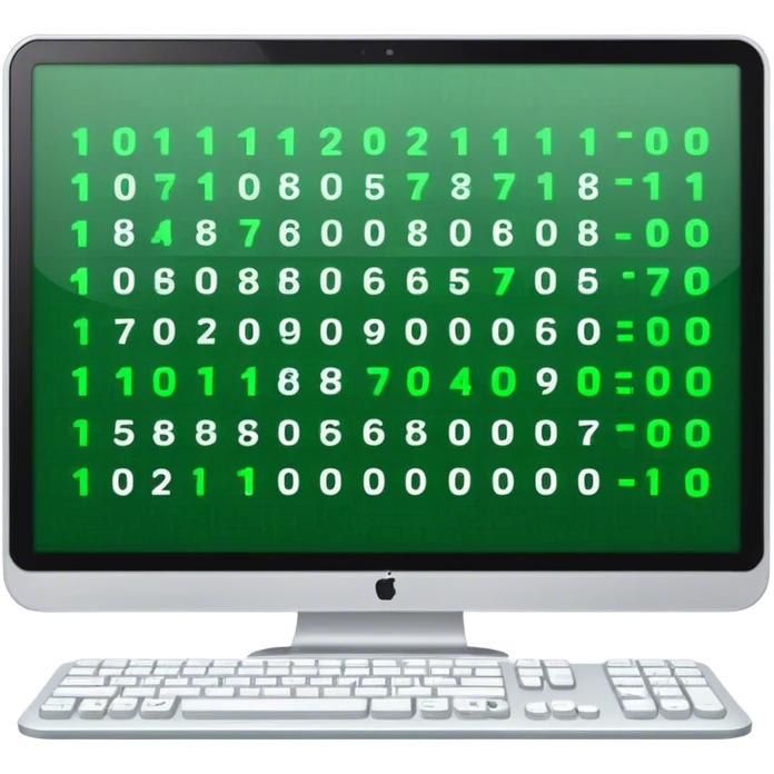 Cyber Security, A computer with binary characters encoded in green. emoji