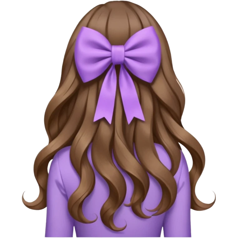 brown wavy long hair from behind with a medium lilac bow emoji