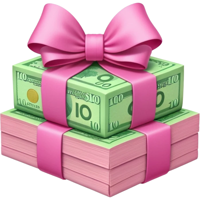 Bright Green Australian $100 notes stacked together and wrapped in a girly pink bow emoji